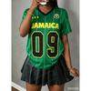 2026 Jamaica Maglia da Calcio a Rete Strisciata Stampa Lettere Manica Corta alla Moda Streetwear Estiva Maglietta da Donna Top Y2k