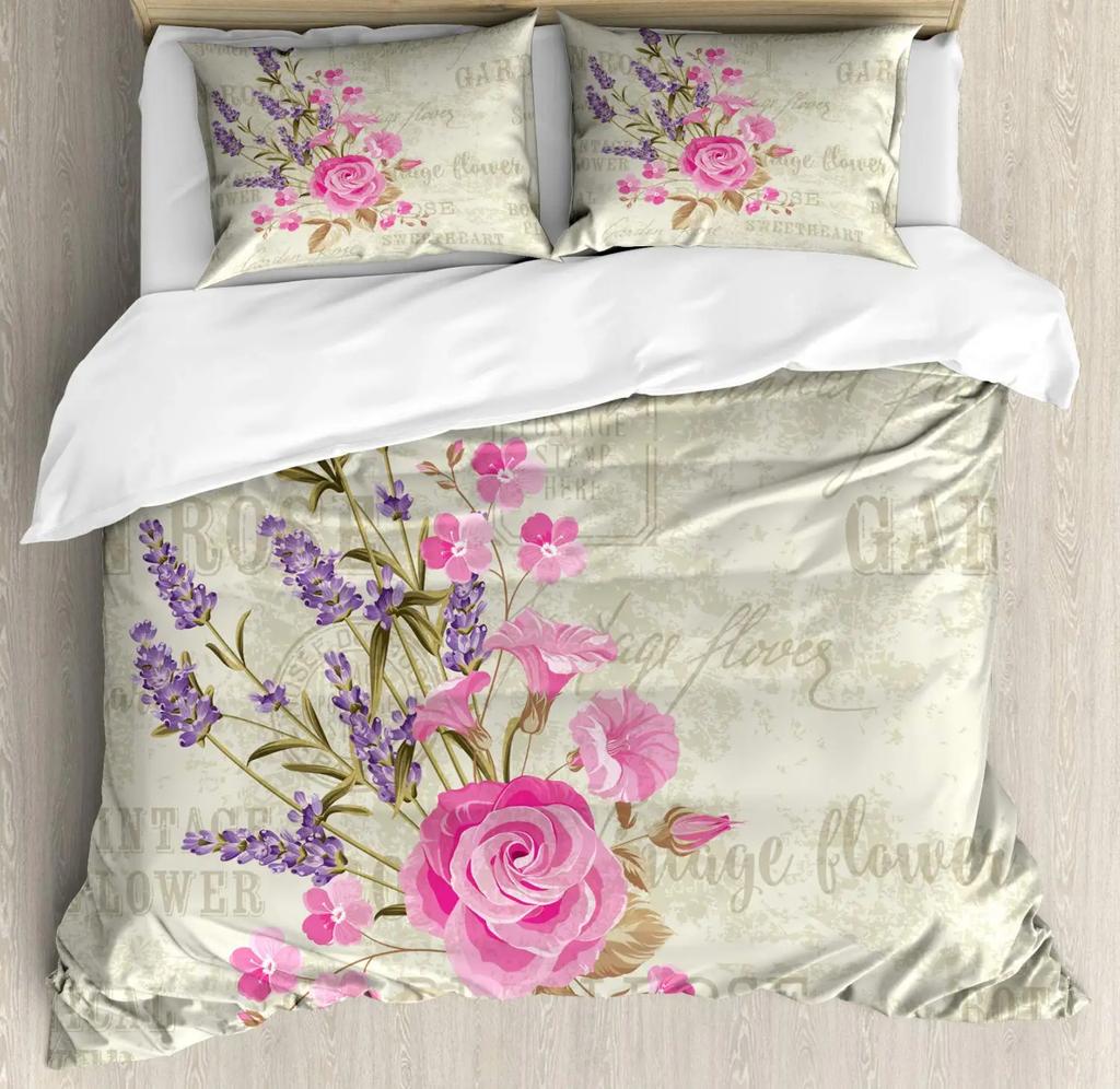Lavender Duvet Cover SetPastel Cornflower Bridal Classic Design Gentle Floral Print Wedding Decor Bedding SetViolet White Pink