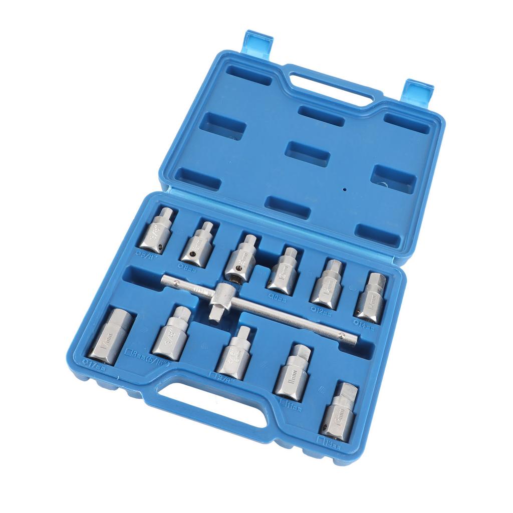 12 Pcs Drain Plug Key Socket Set Axle Oil Sump Spanner Wrench Steel Car Repair Tools for Engine Gear Box