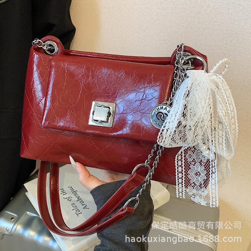 Premium sense small bag women's 2025 new spring and summer versatile diamond chain messenger bag casual women's small square bag