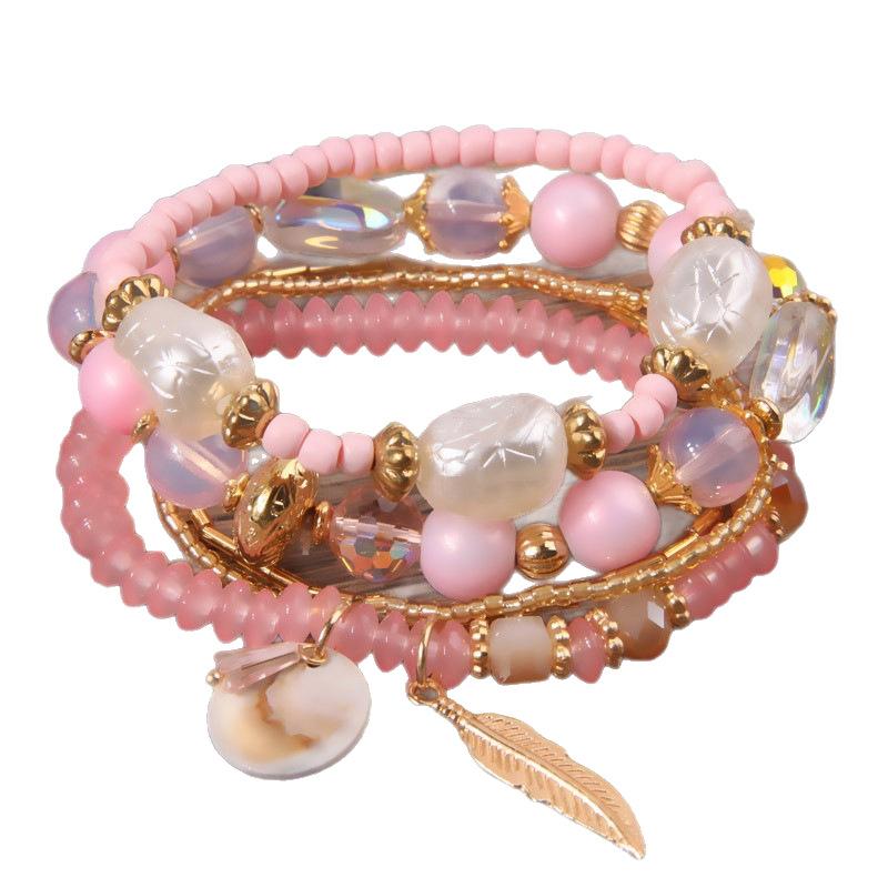 Famous Style Shell Leaf Pendant Mixed and Matched Beads Multi-layer Temperament Women's Bracelet Set
