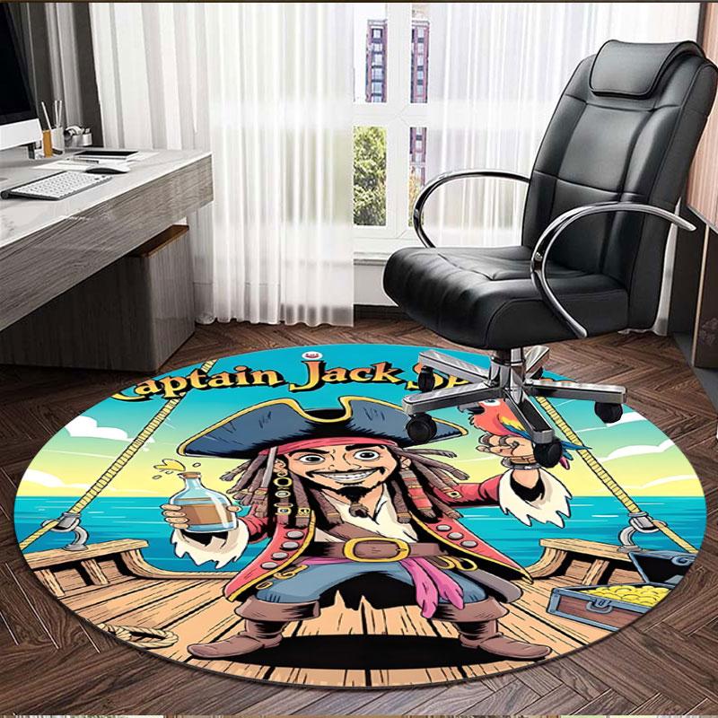 Captain Jack Sparrow Print Round Rug, Washable Floor Carpet, For Entryway Dorm Laundry Room Office Study, Home Decor Birthday Christmas Gift