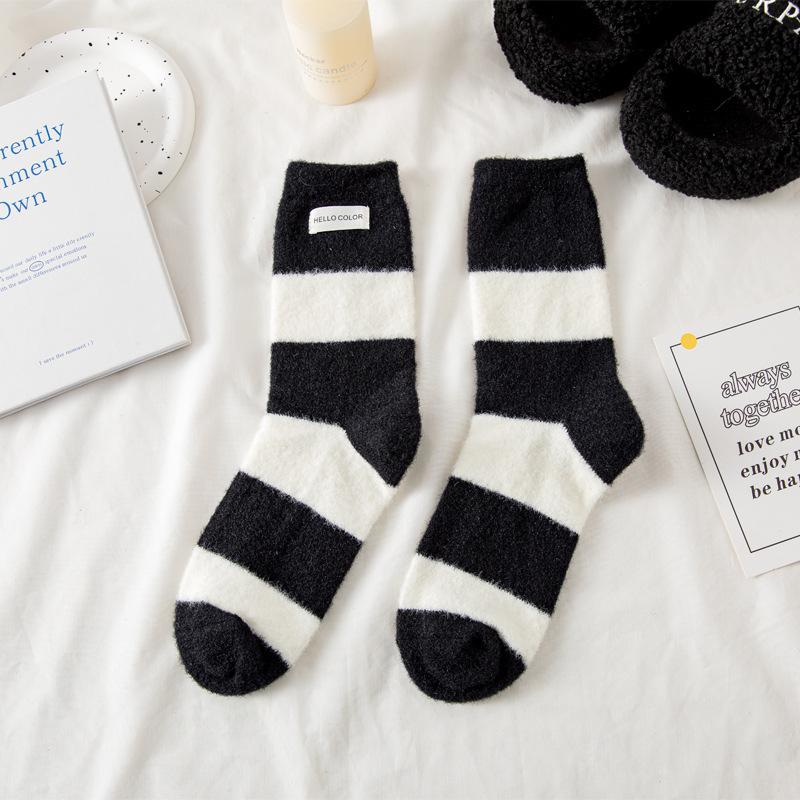 

Women s Autumn and Winter Thickened Plush Panda Striped Warm Sleeping Floor Home Tube Socks 1 pair