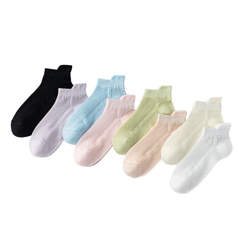 Sommarstrumpor för kvinnor, tunna, svala, andningsaktiva med nätstruktur och halkskydd vid hälen, benhöga strumpor i ren bomull utan sömmar