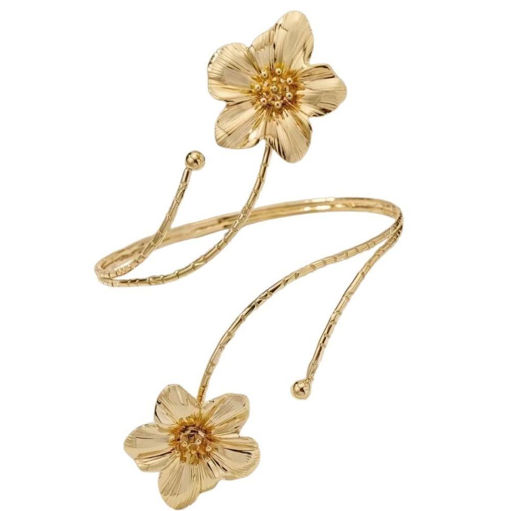 Gold Color Floral Open Cuff Armlet Metal Flower Cuff Arm Ring New Spiral Arm Bracelet  Women
