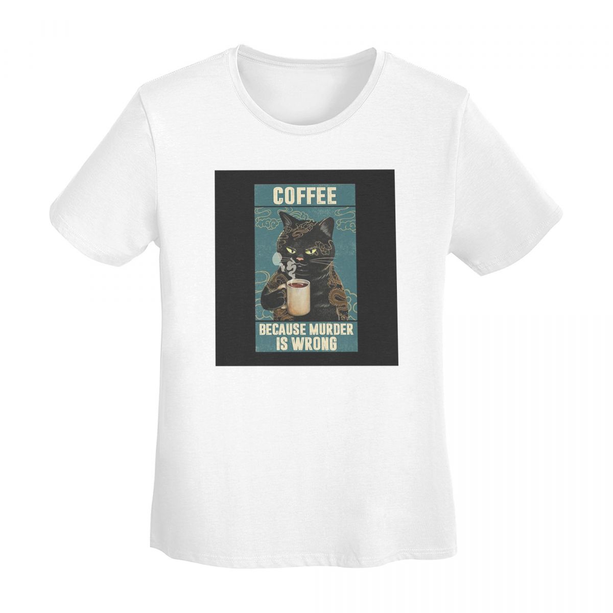 Black Cat Coffee TShirt Women Short Sleeve T Shirts Crew Neck Clothes Cotton Summer Tees Streetwear S