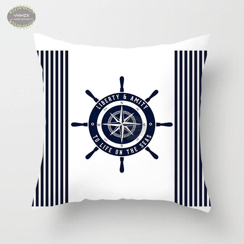 Compass Anchor Pattern Pillowcase Peach Skin Blue Mediterranean Style Gift Living Room Sofa Home Decor Car Seat Cushion Cover
