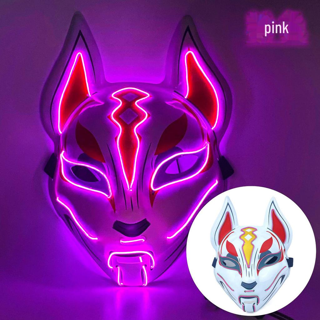 LED Glowing Fox Mask - Luminous Anime Cosplay Cat Face for Halloween