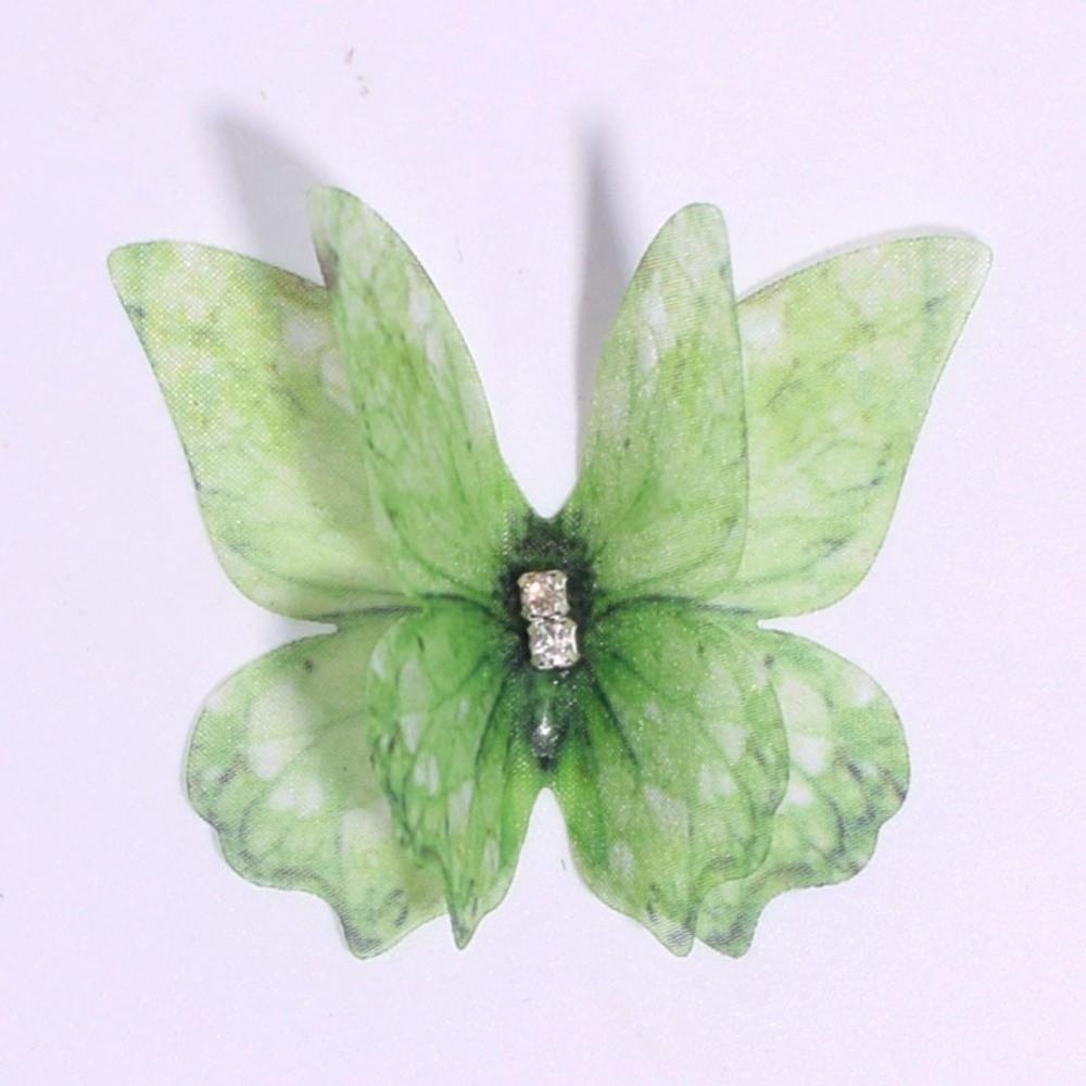 

50Pcs 3D Organza Fabric Butterfly Appliques Double-layer Translucent Simulation Mesh Butterfly Patch Colorful зелений