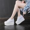 Fashion Hot Sale 12cm Genuine Leather Women Vulcanized Shoes Leather Platform Wedge High Heels White Shoes Lace Up Increase Casual Shoes