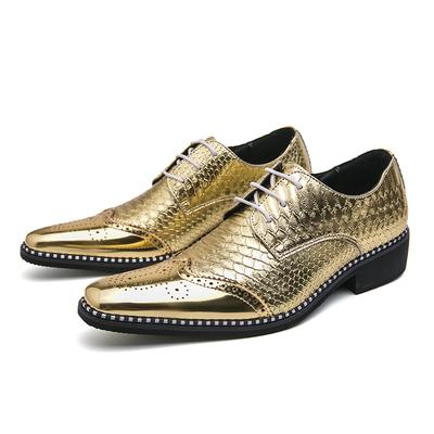 Helle goldene Lederschuhe, Herren Übergröße Business Formal Bankett Spitz-Scalp-Schuhe, Britischer Stil Hochzeitsschuhe, Lässige Lederschuhe