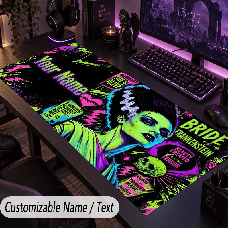Custom Text Big Mousepad, Extended Desk Pad For Laptop Work GameBride of Frankenstein