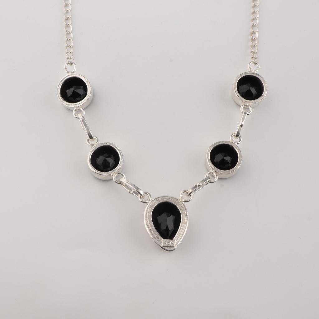 Collana d'Argento con Pietra di Onice Nera 16-18", Gioielli in Argento Sterling 925, Gioielli Mese di Nascita Luglio, Collana da Matrimonio in Onice Per Lei RN-3-22