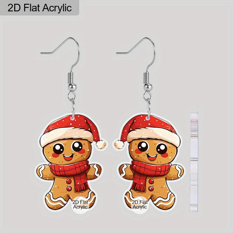 2D Flat Acrylic Cute Christmas Gingerbread Man Dangle Hook Earrings Jewelry Gifts for Women Holiday Party Decorations Charms