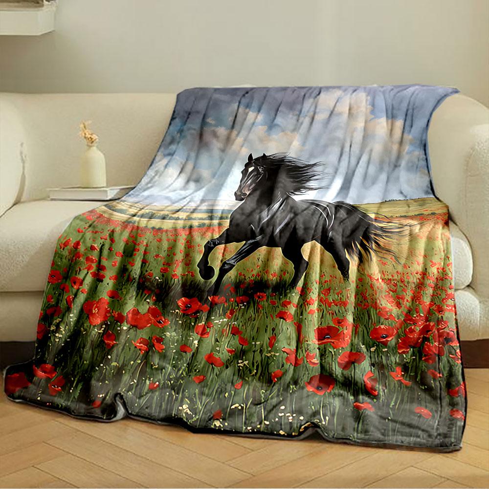 Majestic Horse in Poppy Field for all seasons blanket lunch break throw gift