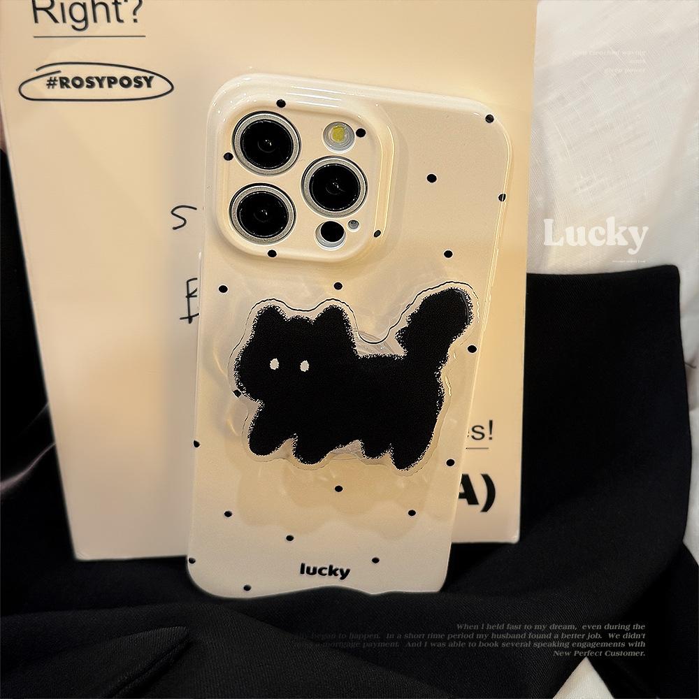 Cute polka dot cat stand phone case suitable for iPhone 17, 14 Pro Max, iPhone 15, soft case for iPhone 16