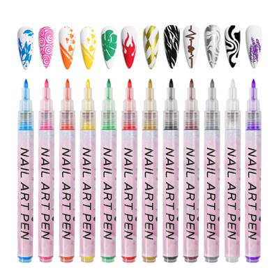 12Pcs Nail Art Pens Quick Dry Vibrant Color Excellent Saturation Water-Resistant Grip Comfortable DIY Plastic Nail Graffiti Pens Manicure