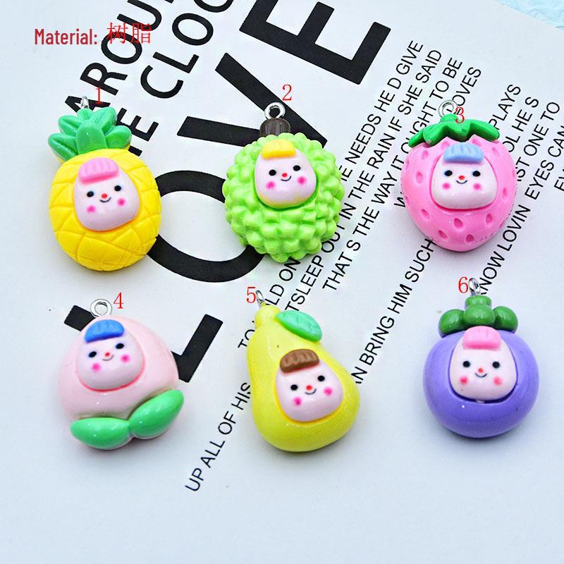 Resin Fruit Toy Pendant - 3D Strawberry & Peach Keychain DIY Jewelry Accessory
