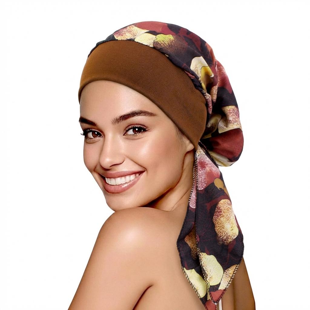 New Women Flower Print Hat Elastic Muslim Hijab Hats Long Tail Head Wraps Chemo Beanies Caps Cancer Bandanas
