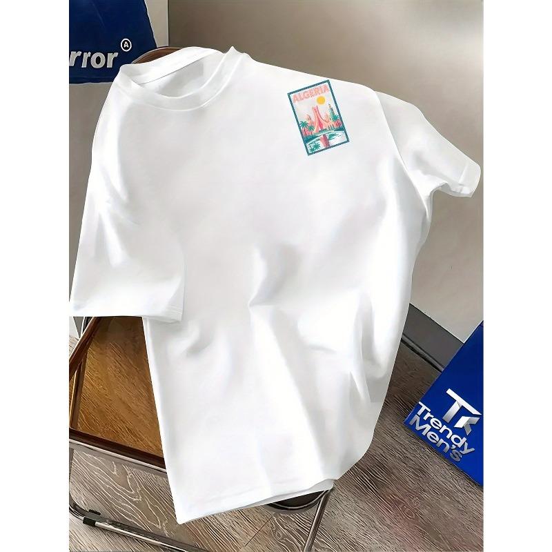 The Men'S T-Shirt , with a Large 'ALGERIA' Cityscape Poster On The Back, Street Style,Summer Casual Wear| Loose Fit