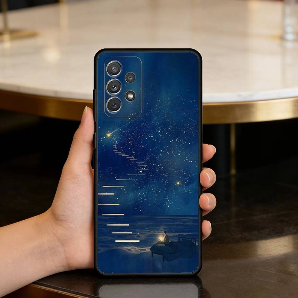 Night Water Dream Art Soft Silicone Black Cover Phone Case For Samsung Galaxy A73,A72,A71,A70,A53,A52,A51