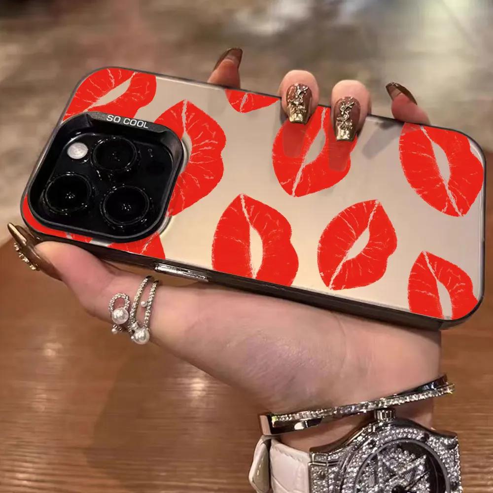 For Motorola Moto G84 G34 G04 G04S G24 G14 G53 G22 G13 G23 G10 G20 G30 E32 E22 E22i Luxury Red Lips Pattern IMD Phone Case Cover