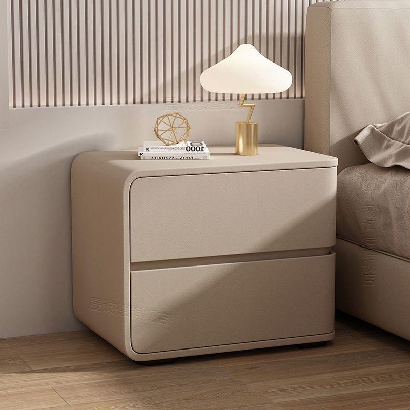 Modern Cream Leather Bedside Table - No Installation Needed
