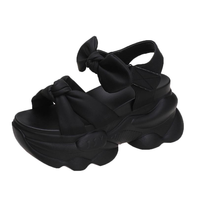 Fashion Summer High-heeled Sandals for Women 9CM Wedge Heel Bow Slippers Fashionable  Outdoor Thick-soled Sandals Beach Casual Slippers