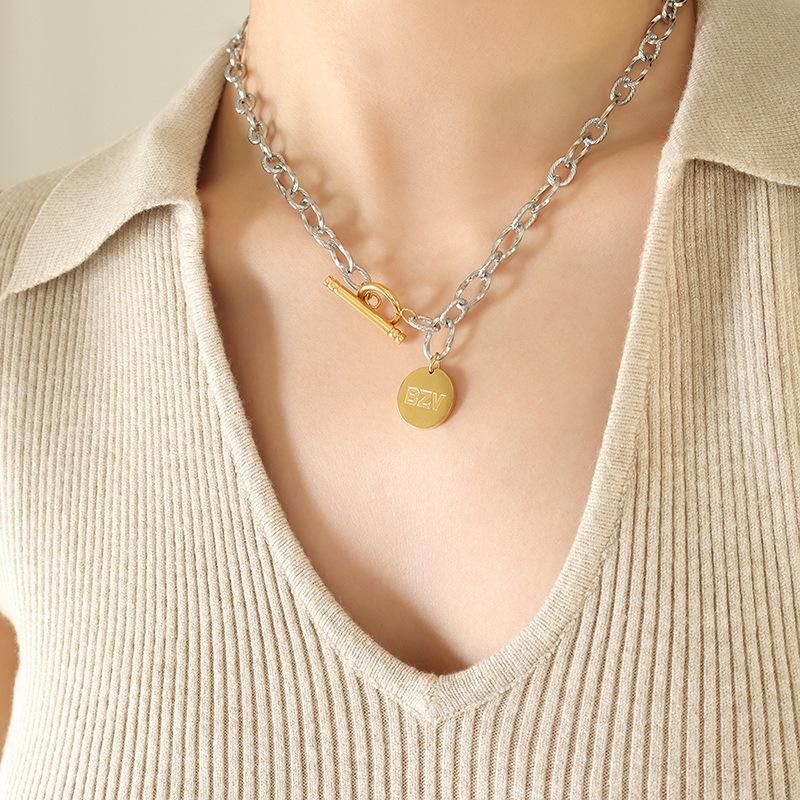 Two-Tone Hip Hop OT Buckle Necklace - Gold & Steel Titanium Street Style Women s Accessory