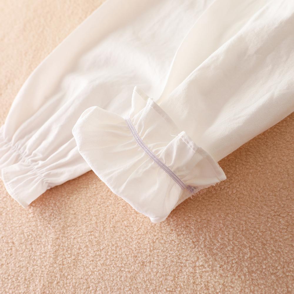 Girls White Shirt 100% Cotton 5-12T Embroidered Ruffled Collar Lace Trim Long Sleeved Top Kids Back To School Clothes