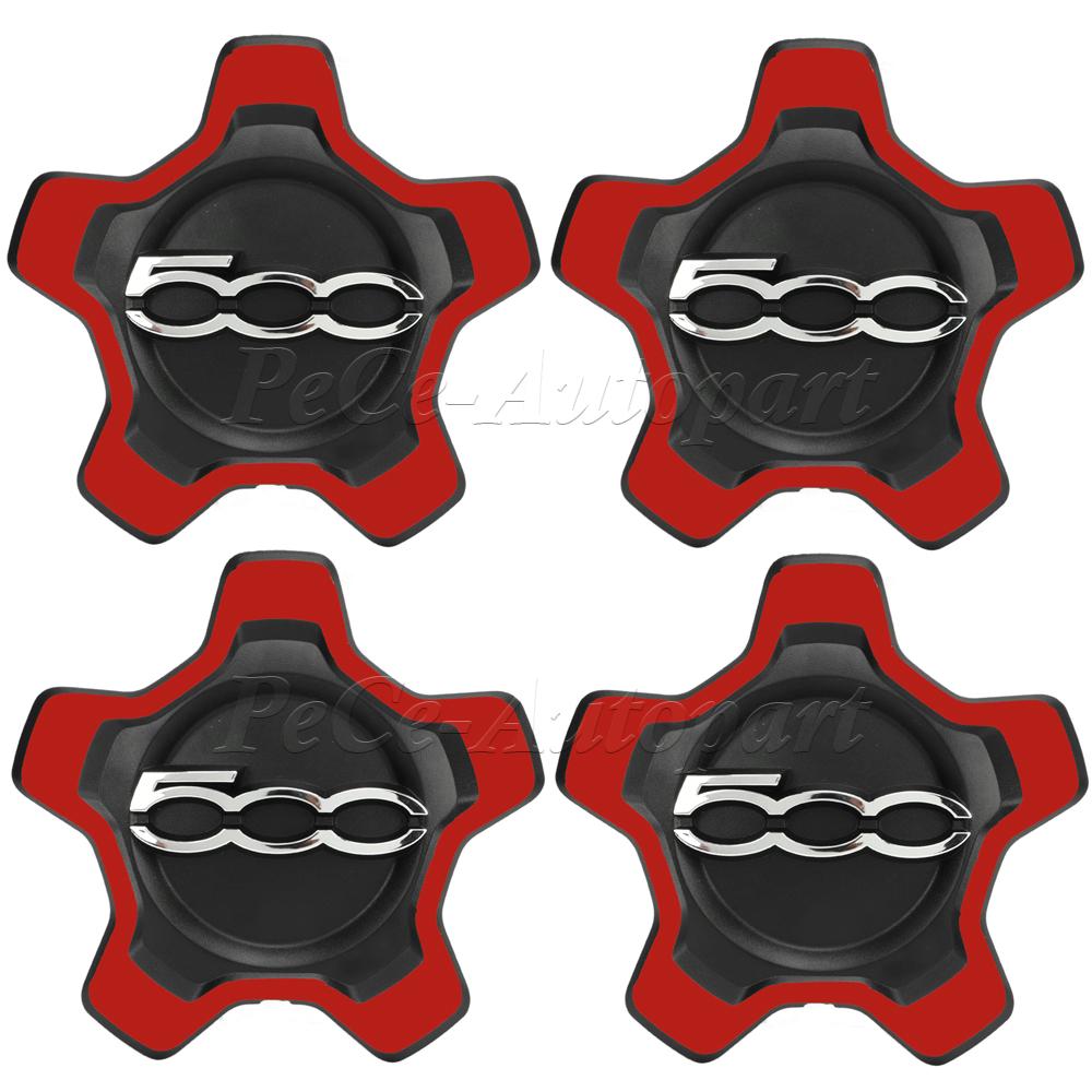 4Pcs Set of Centre Hubcaps For Fiat 500x - Silver/Black/Red Cupping Design 735626312 735626311 16 Inch Dust Cover for Wheel Hubs