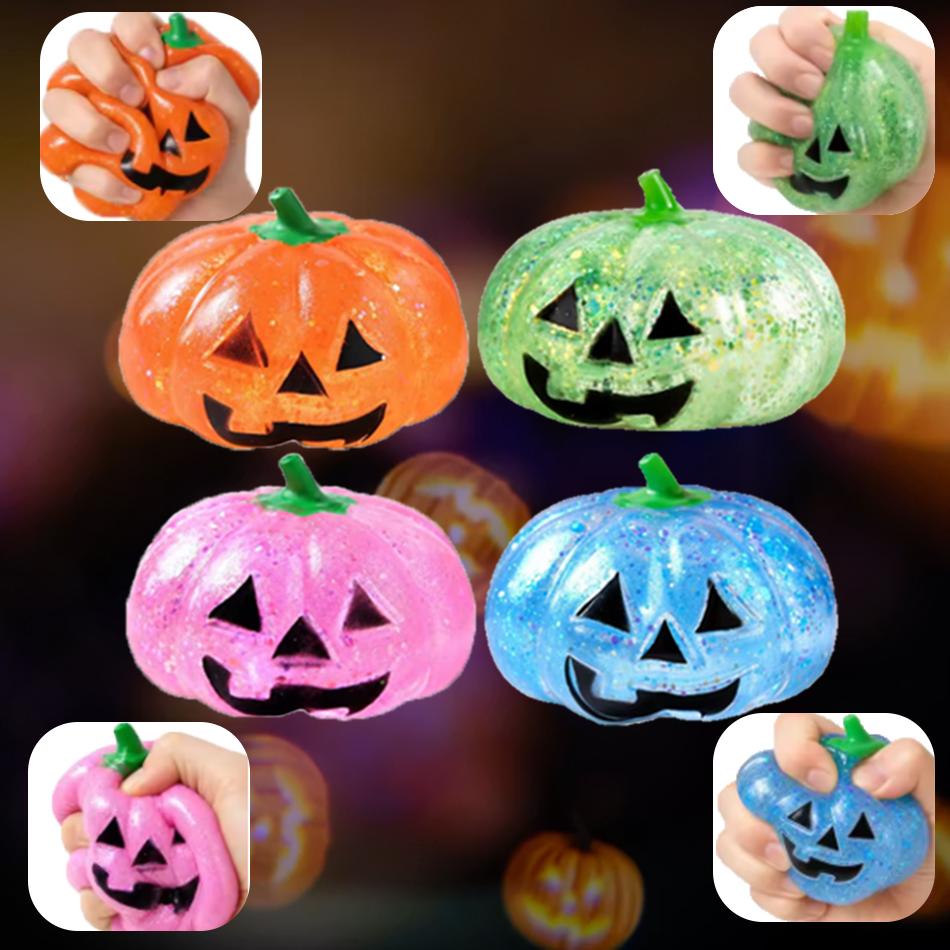 Pumpkin-Head Glitter Squeeze Toy, Slow-Rise Soft-Candy Feel, Non-Stick Tear-Proof Lightweight Compact Quick-Wipe Pliab Gifts In