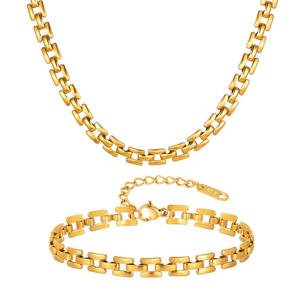 Vnox Gold Plated Stainless Steel Link Chain Chokers, Anti Allergy Metal Links Necklaces with K18 Stamp, Dainty Women Jewelry Set