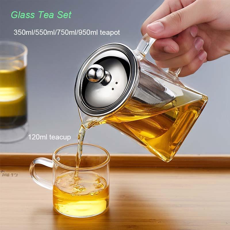 Glass Tea Infuser Borosilicate Glass Teapot With Removable Filter Clear Glass Flower Tea Pot Teacup Juice Jug Teaware Set