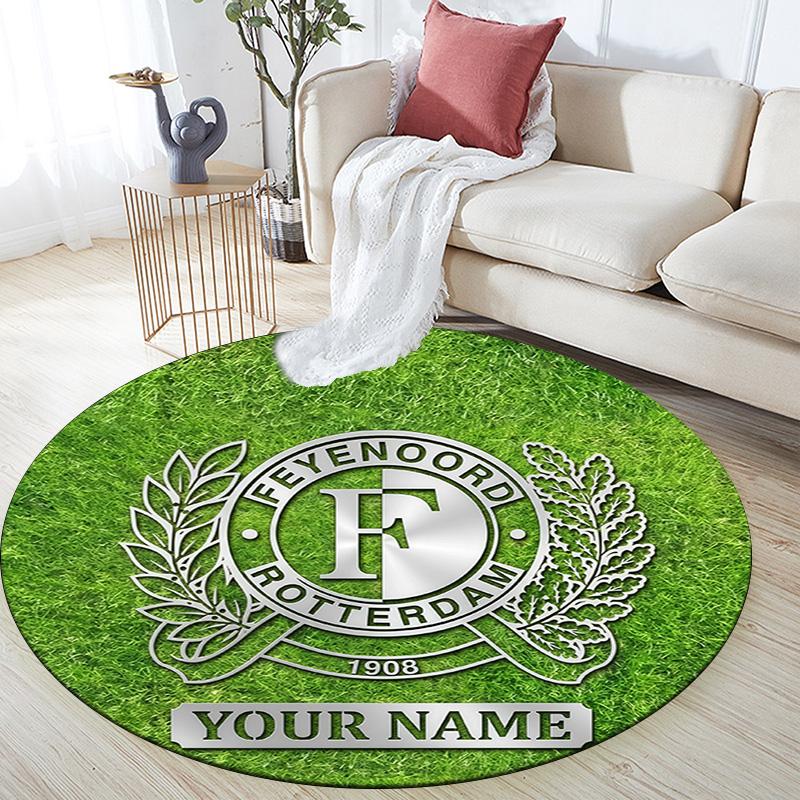 Custom Name Feyenoord Rotterdam2 Round Area Rug,Carpet Rug for Living Room Bedroom Sofa Playroom Decor,Non-slip Floor Mat