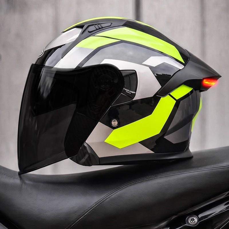 Smart LED Tail Light Motorcycle Helmet 3/4 Open Face ABS Full Protection Universal Fit Men Women