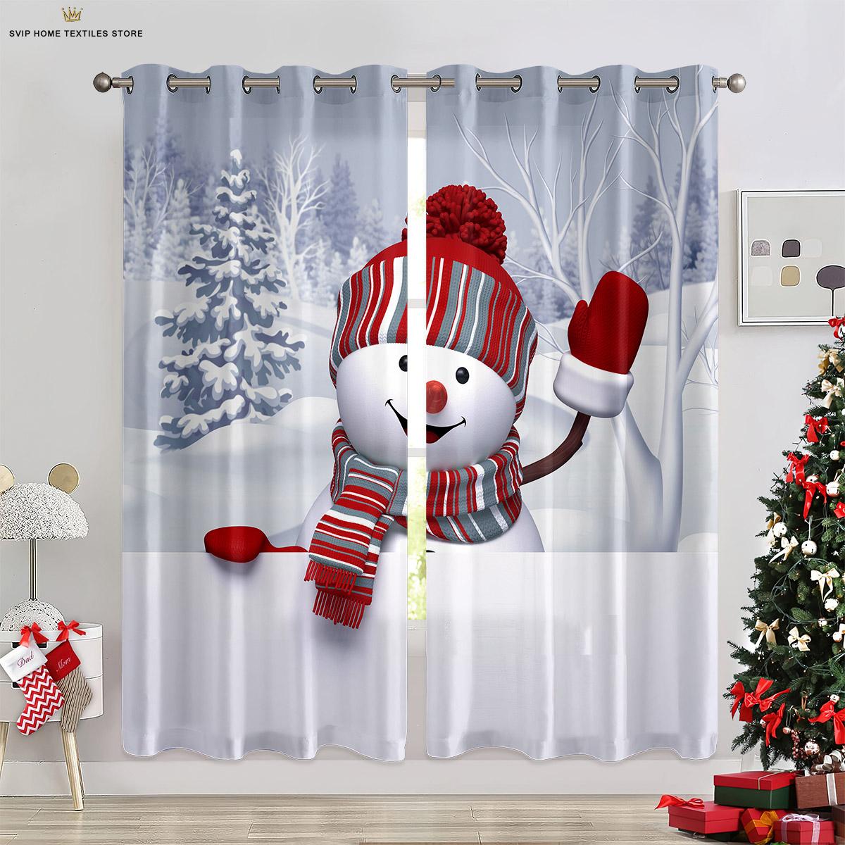 

Рождественская елка Снег Праздничное украшение Шторы Мультяшный Пользовательский узор Спальня Столовая Праздничное украшение Шторы 2 штуки W50X130H(CM)X2PCS&Rod pocket