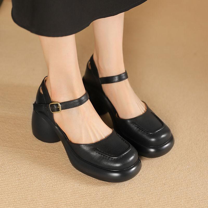 Nuove scarpe Mary Jane con tacco spesso e cavo, stile college, plateau, tacchi alti, versatili, in morbida pelle, punta rotonda, cinturino con fibbia a una parola, scarpe da donna