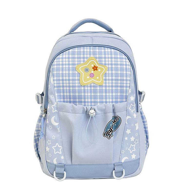 

Plaid Student Schoolbag Women s Lightweight Travel Large Capacity Backpack синій