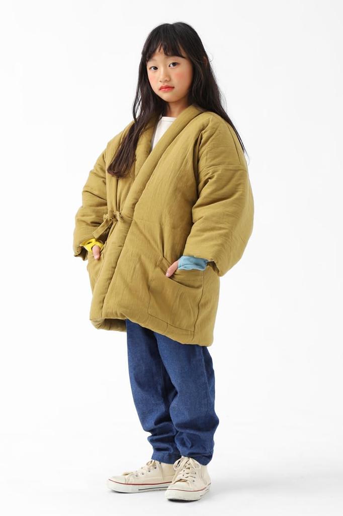 TAYU-TAFU Children's Hanten (Four-String Hanten), Kurume Weave, Kids' Size M (120-130cm), Mustard