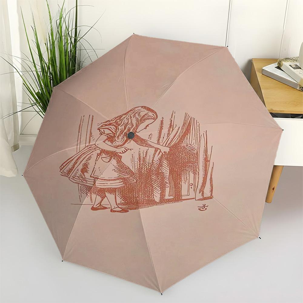 

Disney Alice in Wonderland Vintage Line Art Print Automatic Folding Umbrella, Windproof Waterproof Travel Umbrella for Kids Adul (as the picture,Iron&8K)