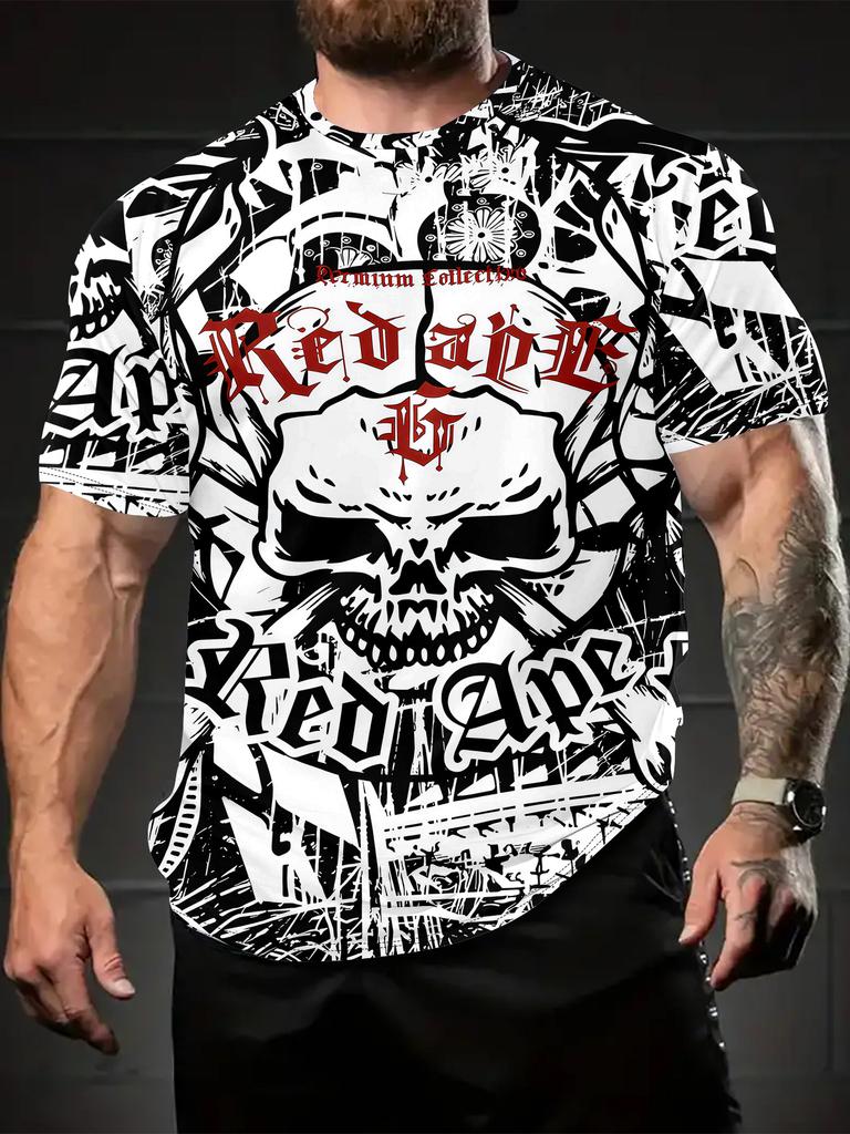 Skull Graffiti Print Men's Round Neck T-Shirt | 3D Summer Casual Wear for Outdoor Activities & Fitness | Comfortable Everyday Top with Bold Street Art