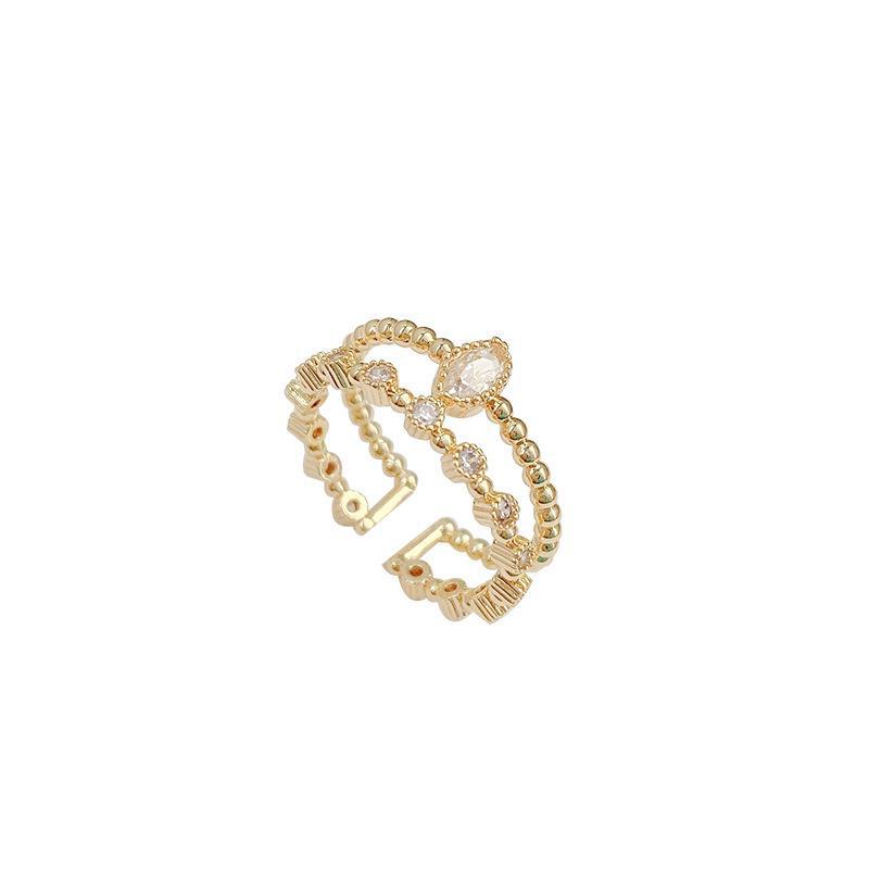 Chic Zircon Double-Layer Adjustable Open Ring for Women - Light Luxury Niche Design, High-End Index Finger Ring