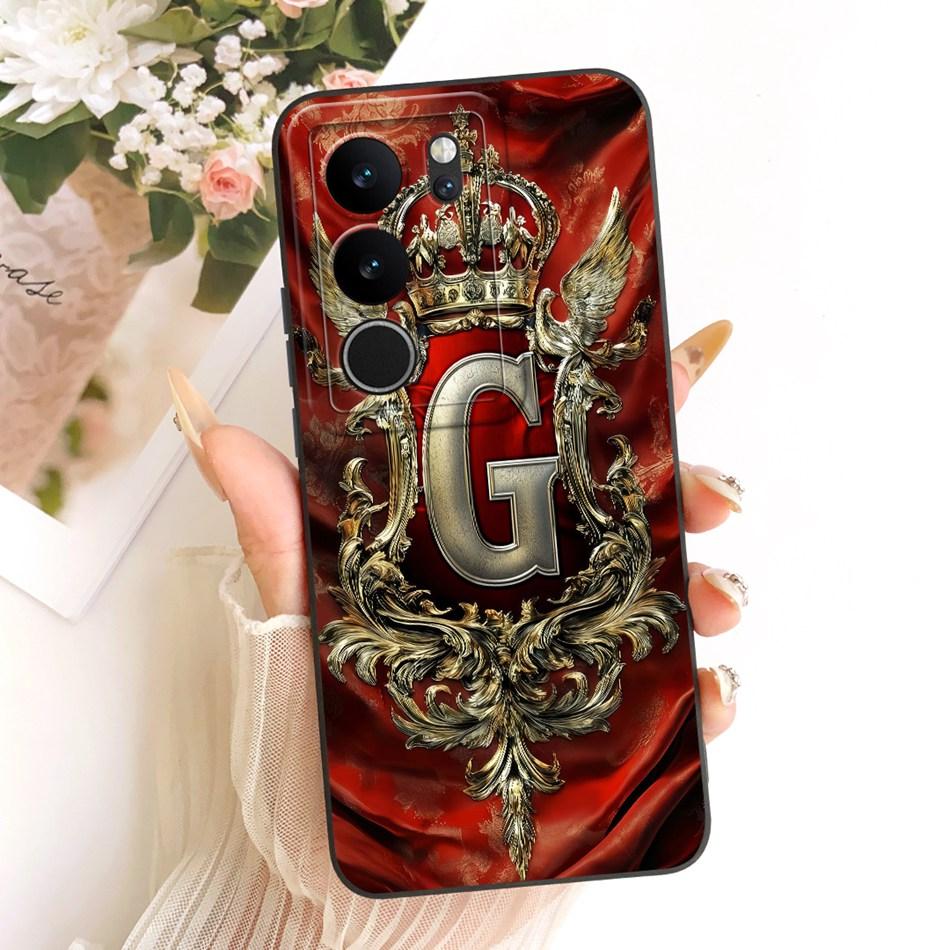 For Vivo V29 V29Pro Feather Crown Initial Letter Phone Case For Vivo V 29 V29 Pro 5G V2250 V2251 Soft Silicone Covers Bumpers