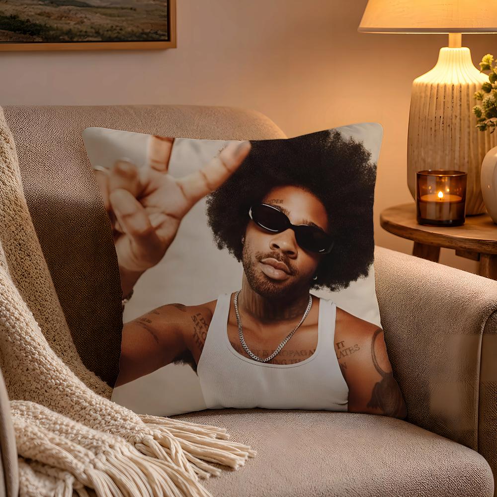 Entspannter RNB Sänger BBrent Faiyaz Kissenbezug Weiche Plüschkissenhülle Doppelseitiger Druck und Verdeckter Reißverschluss für Sofa Zuhause Auto Verwendung
