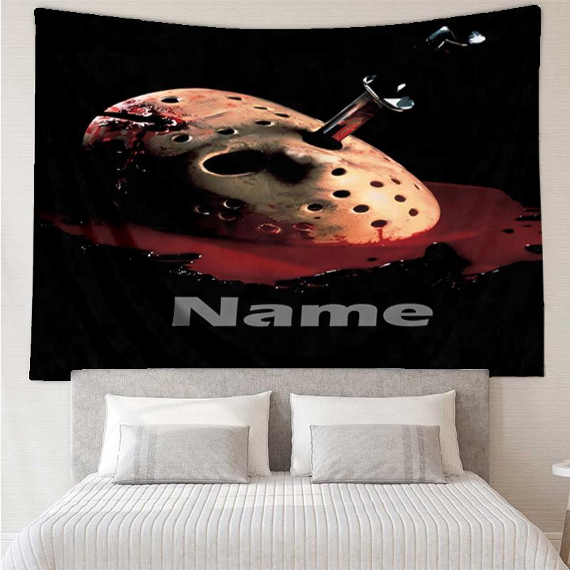 Custom Name Friday the 13th Print Tapestry, Backdrop, Easy Setup, Ideal for Bedroom, Office & Living Room, with Aesthetic Wall Hanging Decor.