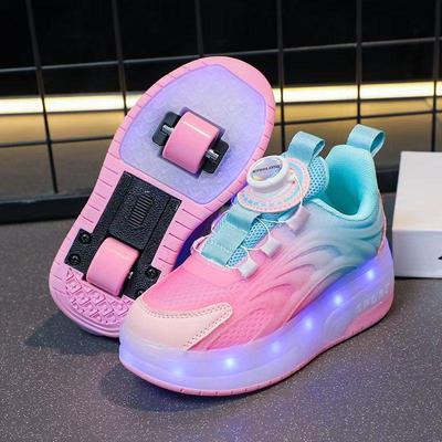 Boys' Unisex Roller Shoes with Retractable Wheels, Summer Breathable Style, Children's Edition with Lights