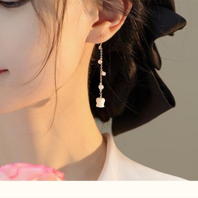Freshwater Pearl Earrings Temperament Wind Chimes Orchid Shell Ear Hooks Chinese Antique Hanfu Liu Yifei Same Earrings