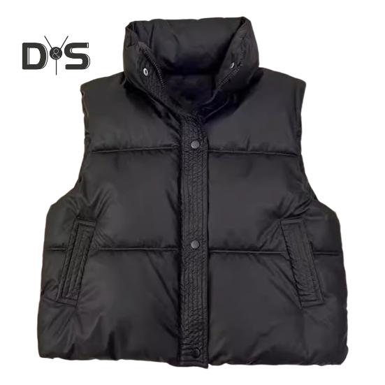 Zimowy damski płaszcz kamizelkowy pogrubiony wyściełany zapięcie na zamek błyskawiczny kołnierz stójka bez rękawów jednolity kolor wodoodporny zatrzymujący ciepło płaszcz puchowy na zewnątrz