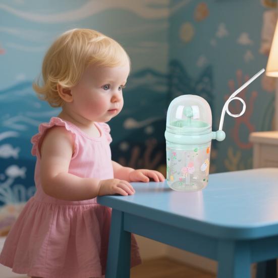 Whale Squirt Drinking Cup with Straw Leak Proof Reusable Sippy Cup for Kids 260ml Whale Fountain Tumbler for Party School Beach